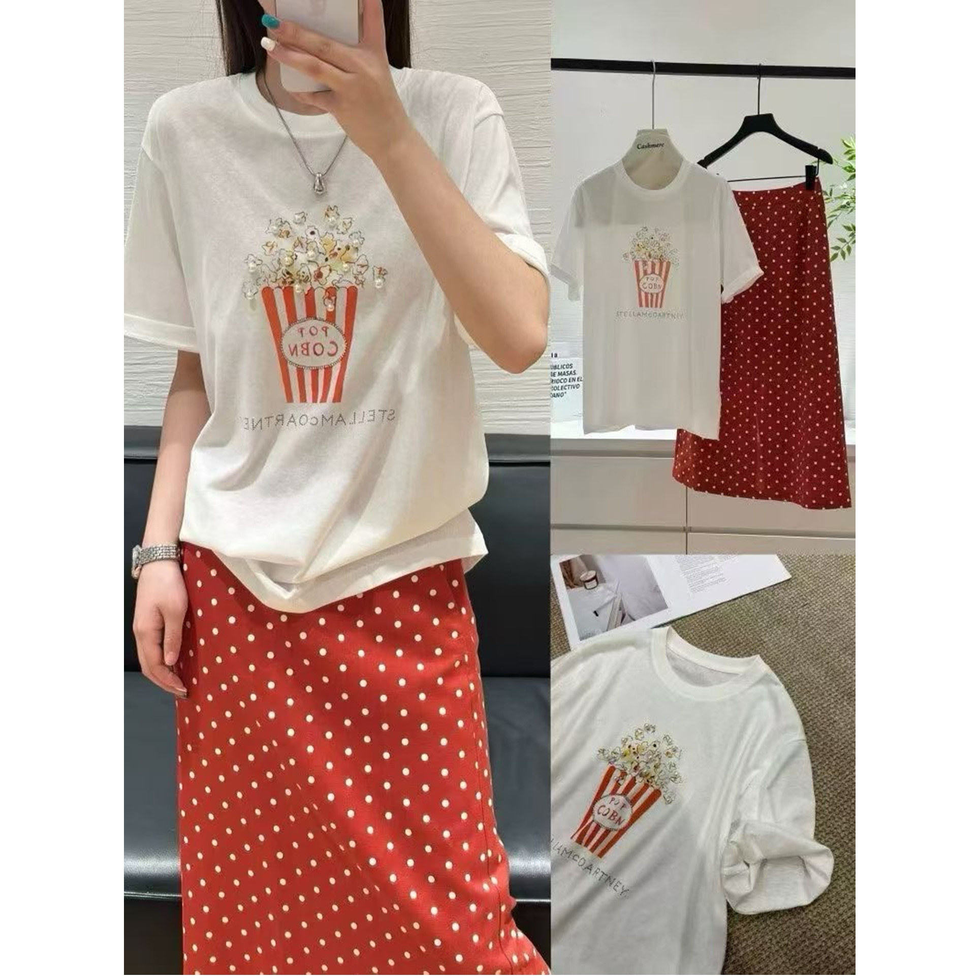 欧洲站2026夏季新款欧货女潮时尚宽松爆米花图案印花圆领短袖T恤