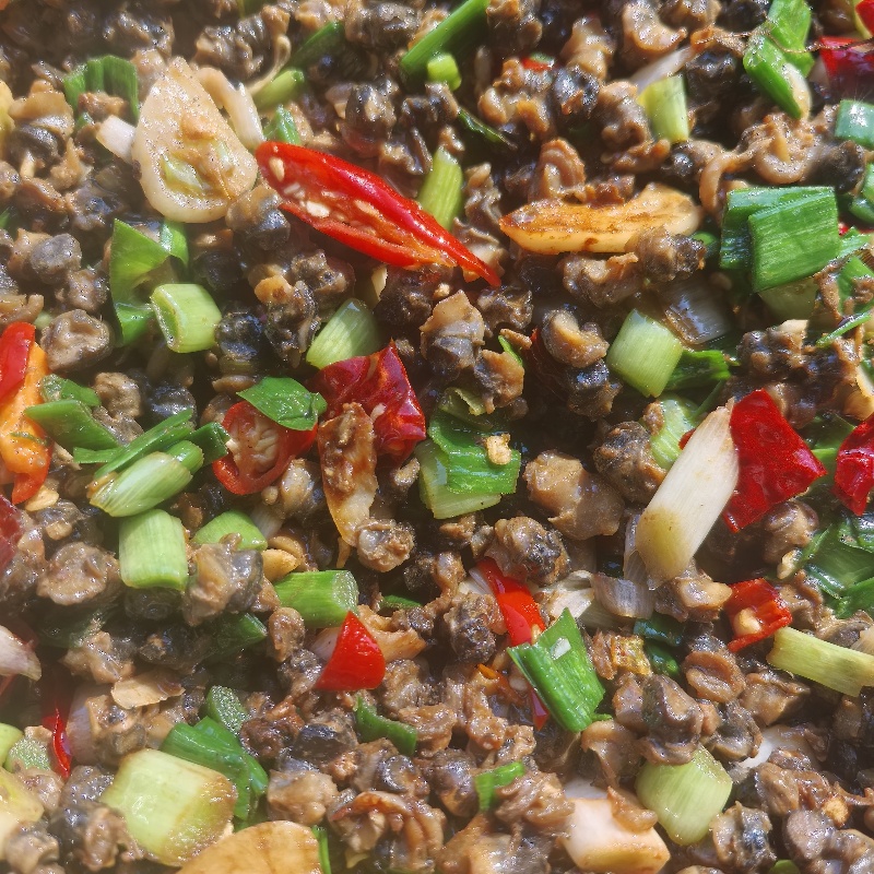辣椒炒螺蛳肉蒜苗炒乌喽牛肉私房菜下饭菜熟食开袋即食250克