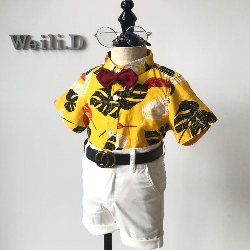 儿童夏季小西装绅士套装男童复古港风花衬衫礼服演出服走秀主持人