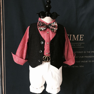 秋季男童英伦风马甲礼服演出服 中小童衬衫绅士服西装背带裤套装