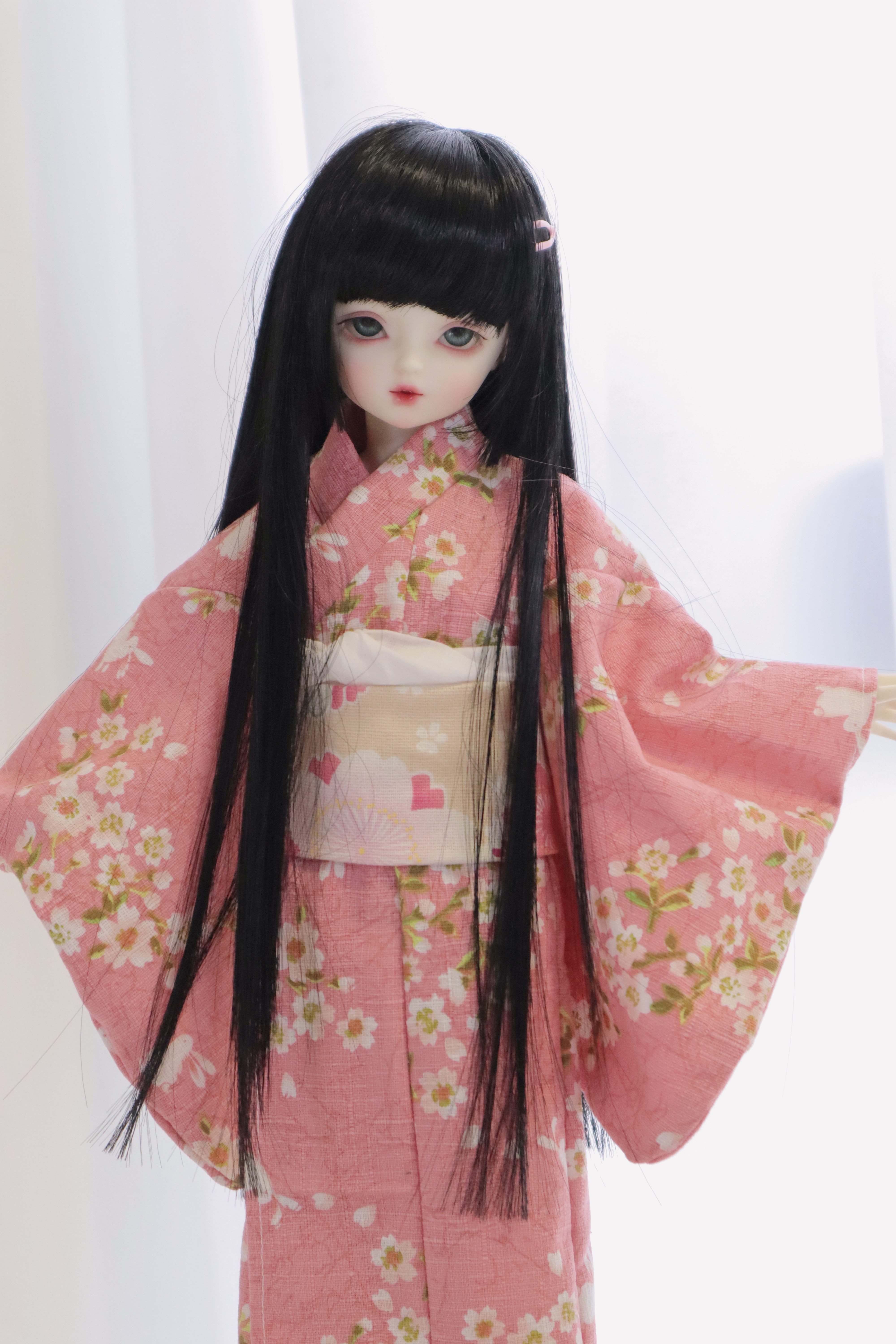 bjd浴衣和服和风日系4分四分娃娃衣服1/4分粉色白花日常套装娃衣