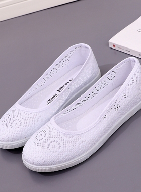 2025夏季新款护士鞋工作透气舒适小白鞋孕妇女白色平底镂空美容师