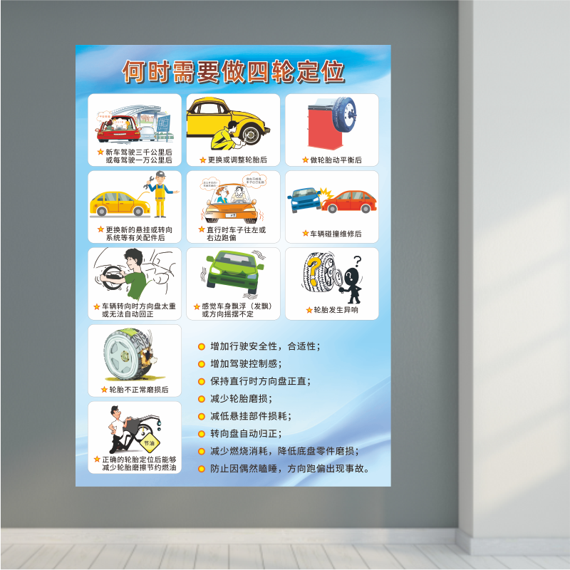 快修维修厂汽车美容何时需要四轮定位及作用广告宣传背胶海报防水