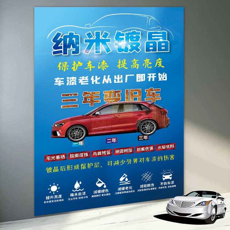 汽车维修厂纳米镀晶漆面保养镀膜的好处护漆广告宣传海报展板制作