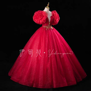 主持人晚礼服2024新款红色端庄大气中国风高级感气质演出服女长款