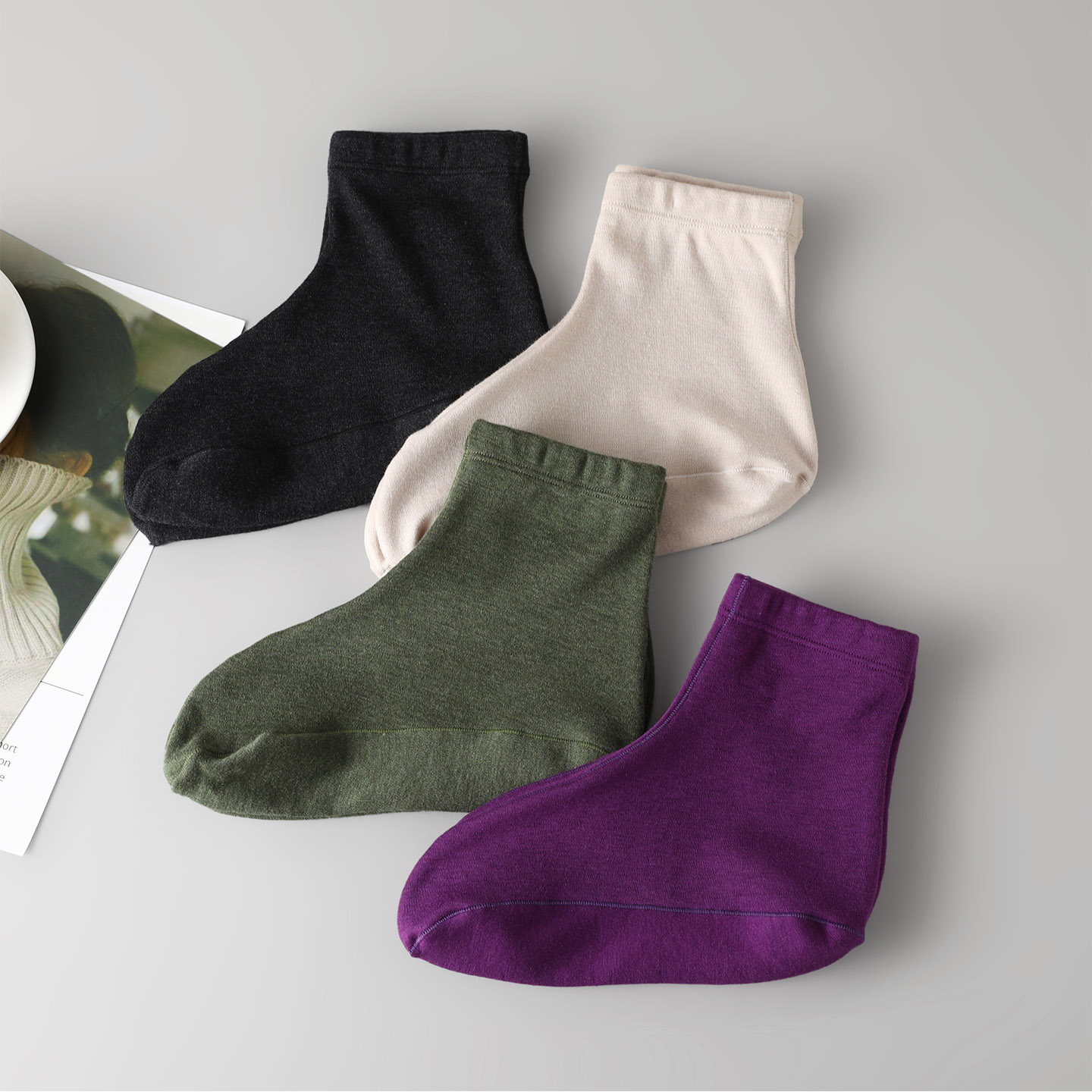 秋冬真丝加羊毛保暖脚套