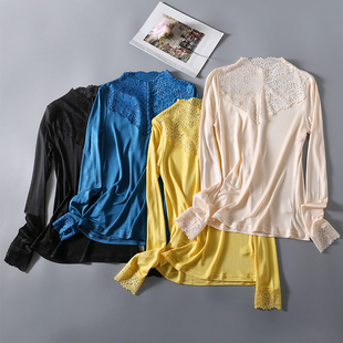 透气舒适气质款 出口高档针织真丝打底衫 上衣 长袖 100%桑蚕丝修身