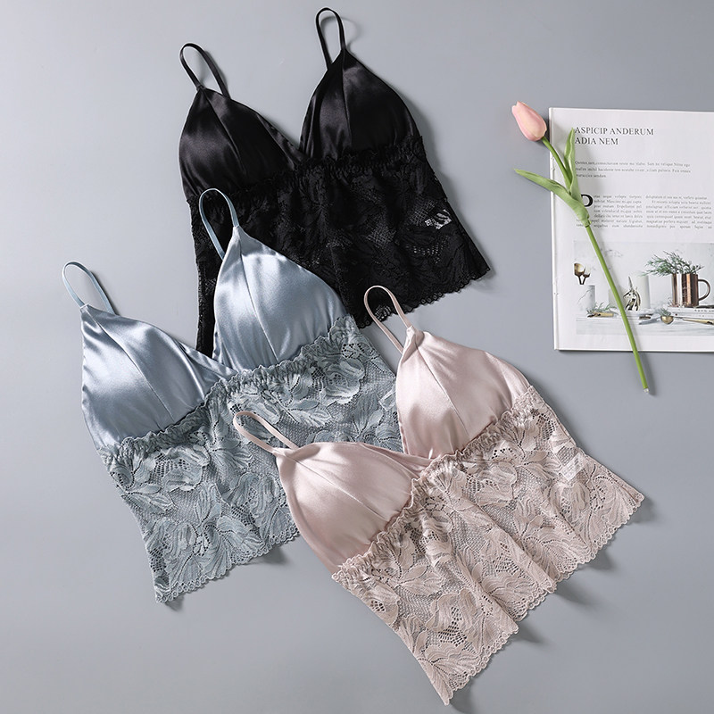 얇은 실크 아름다운 등 브라 스트랩 레이스 튜브 탑 패드가 노출 방지 뽕나무 실크 내부 속옷 조끼