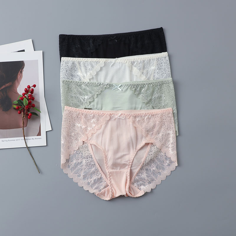 性感水溶蕾丝中腰真丝内裤女