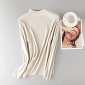 外贸尾货桑蚕丝半高领针织打底衫 真丝舒适高弹不紧绷螺纹上衣