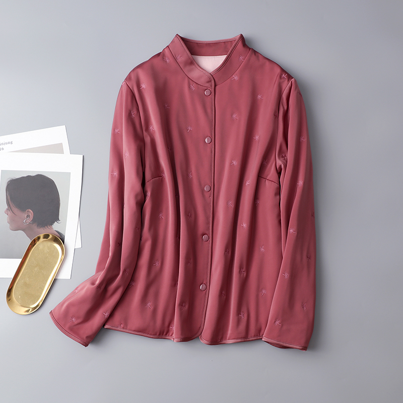 100%桑蚕丝保暖女士上衣简约刺绣