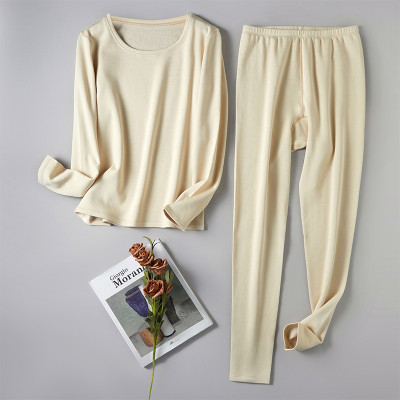 秋冬女士桑蚕丝拉绒保暖内衣套