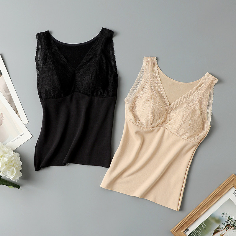 멀버리 실크 열 조끼 속옷 여성용 레이스 이너웨어 반두 스타일 실크 베이스 유방 패드가 있는 외부 바디 쉐이핑 의류