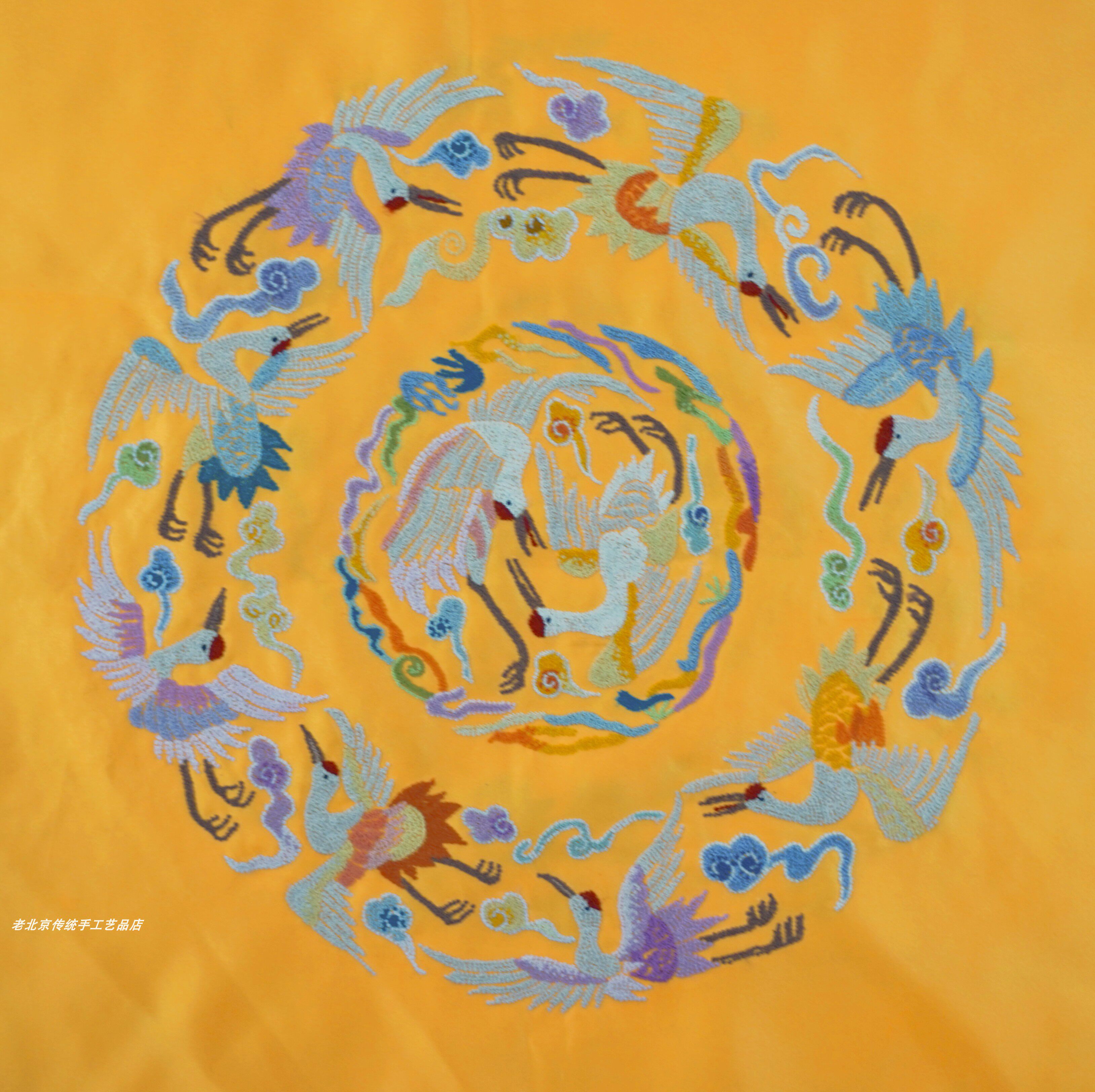 打籽绣手工刺绣群鹤衣服包改造布京绣特色祝寿礼品手工绣品老绣片