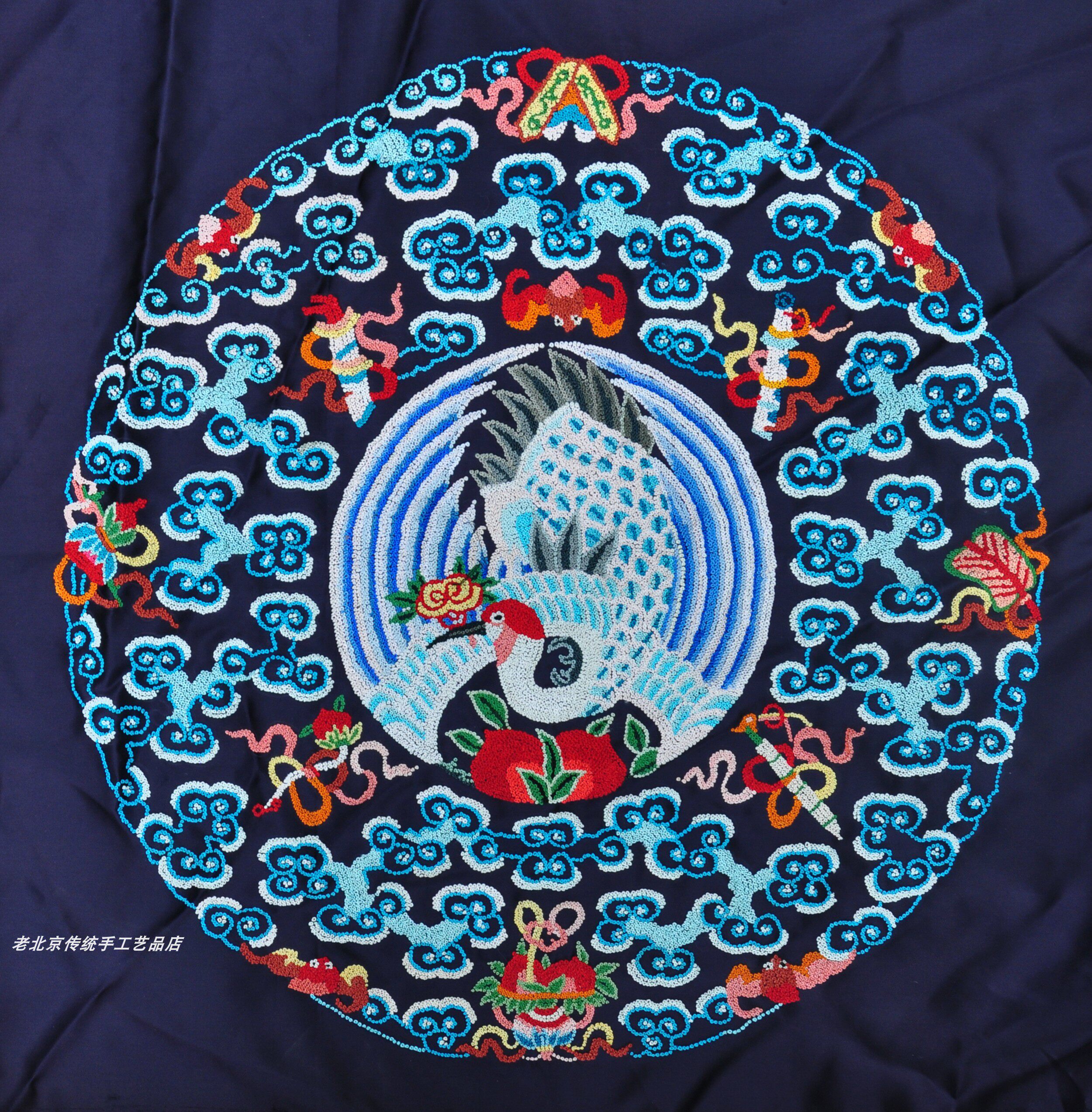 京绣特色礼品手工绣品打籽绣老绣片福寿仙鹤补子diy衣服包改造布