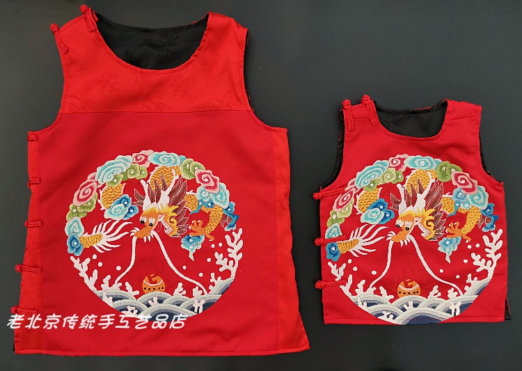 定制定做团龙探海图手绣亲子装中式坎肩背心马甲民族汉服手工绣品