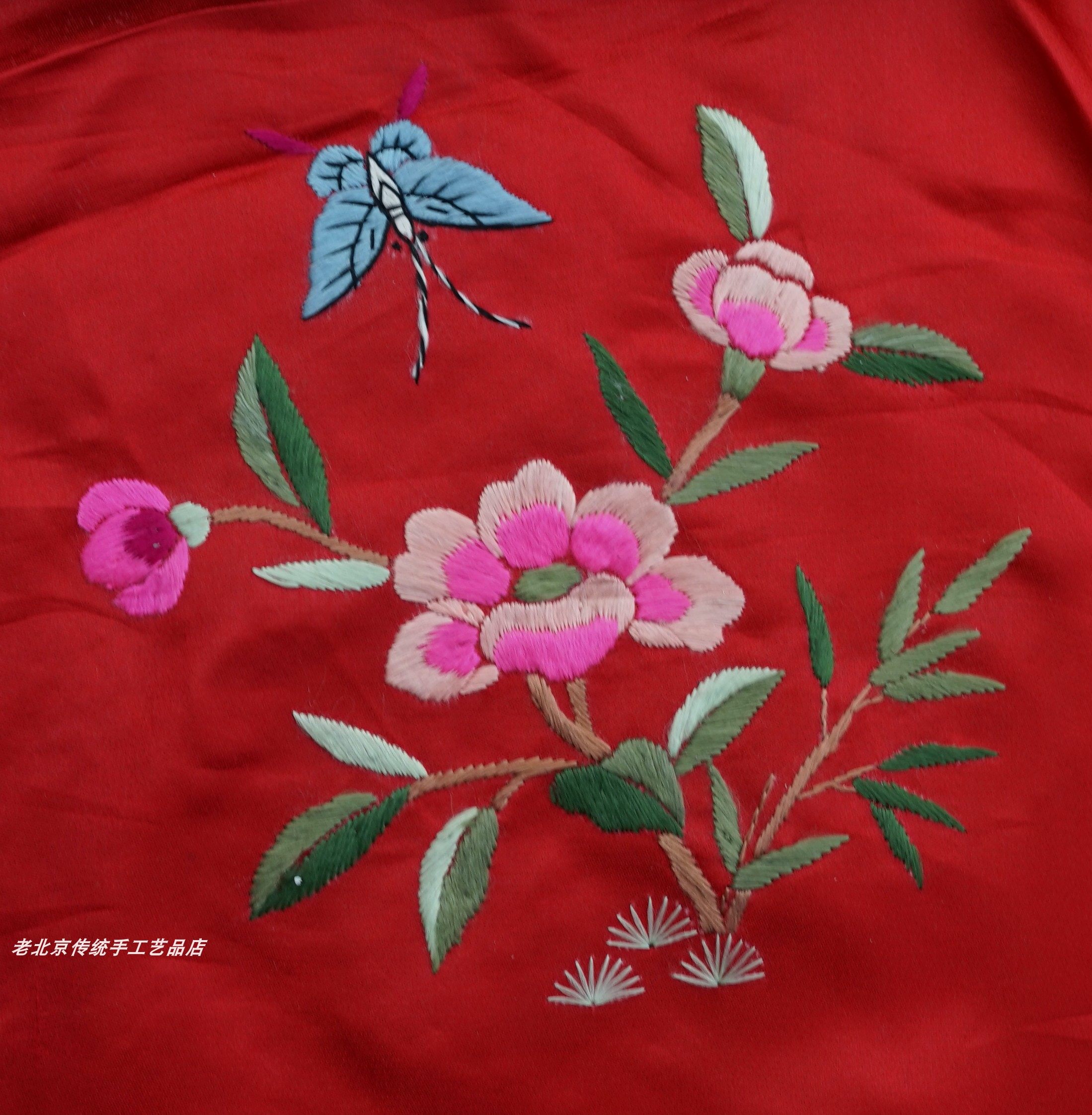 花鸟蝴蝶diy真丝布北京特色礼品手工绣品老绣京绣手工刺绣装饰画