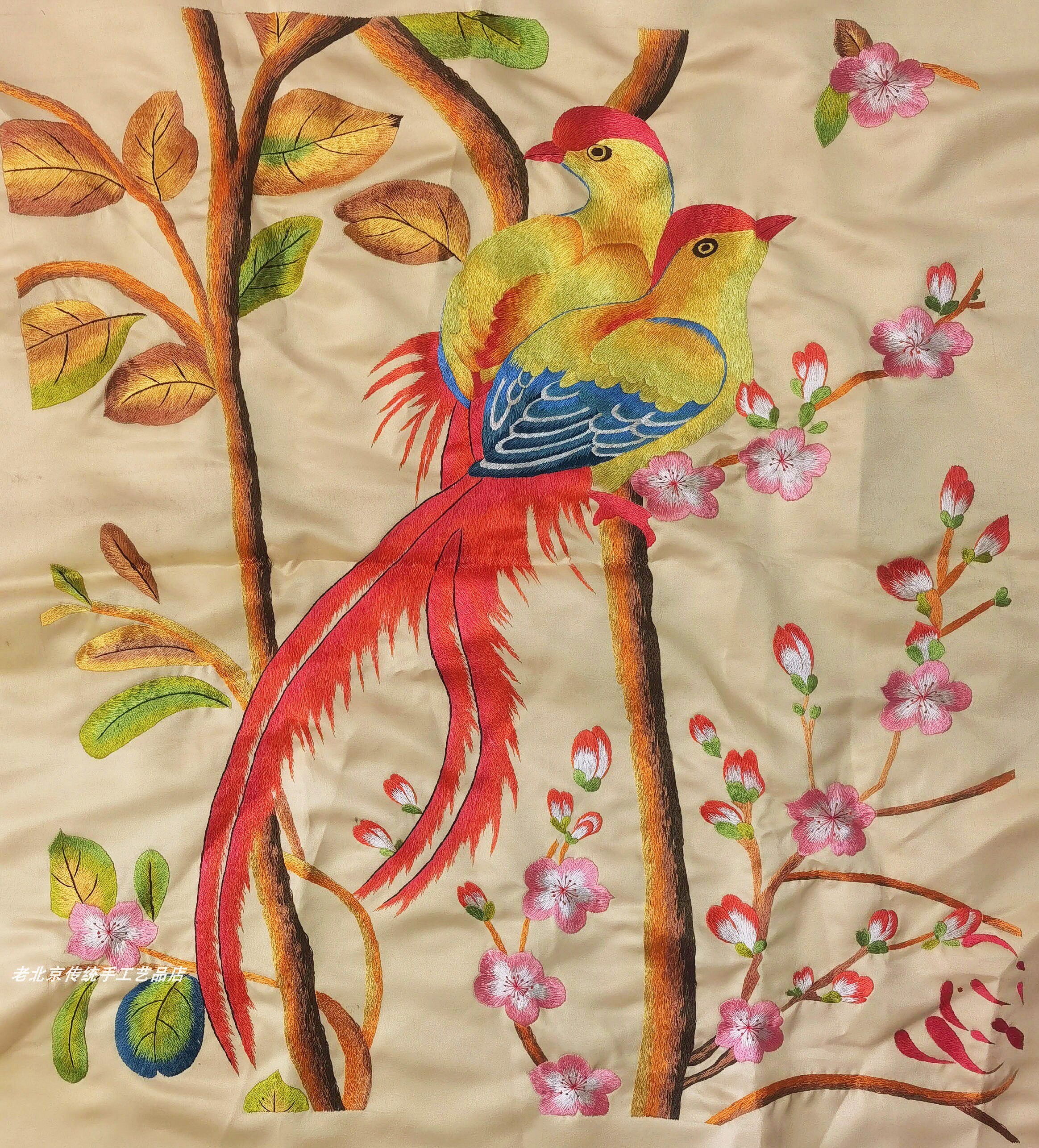 锦鸡花鸟手绣衣服布料手工刺绣宫廷绣花苏绣老绣片装饰画手工绣品