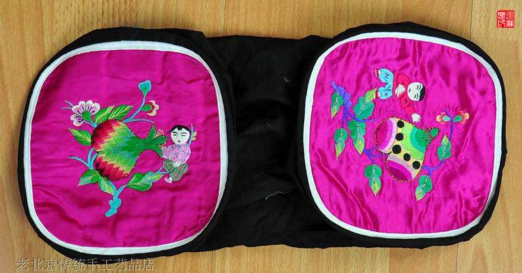 手工绣品老绣片非遗民国手作京绣手工刺绣装饰画民国枕头颈枕包贴