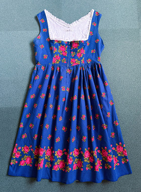 正蓝色蔷薇花柄 对比色巴伐利亚传统背心款连身裙 from 奥地利