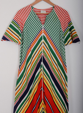 JCPenney制 彩虹条纹棉布长裙1970s from USA