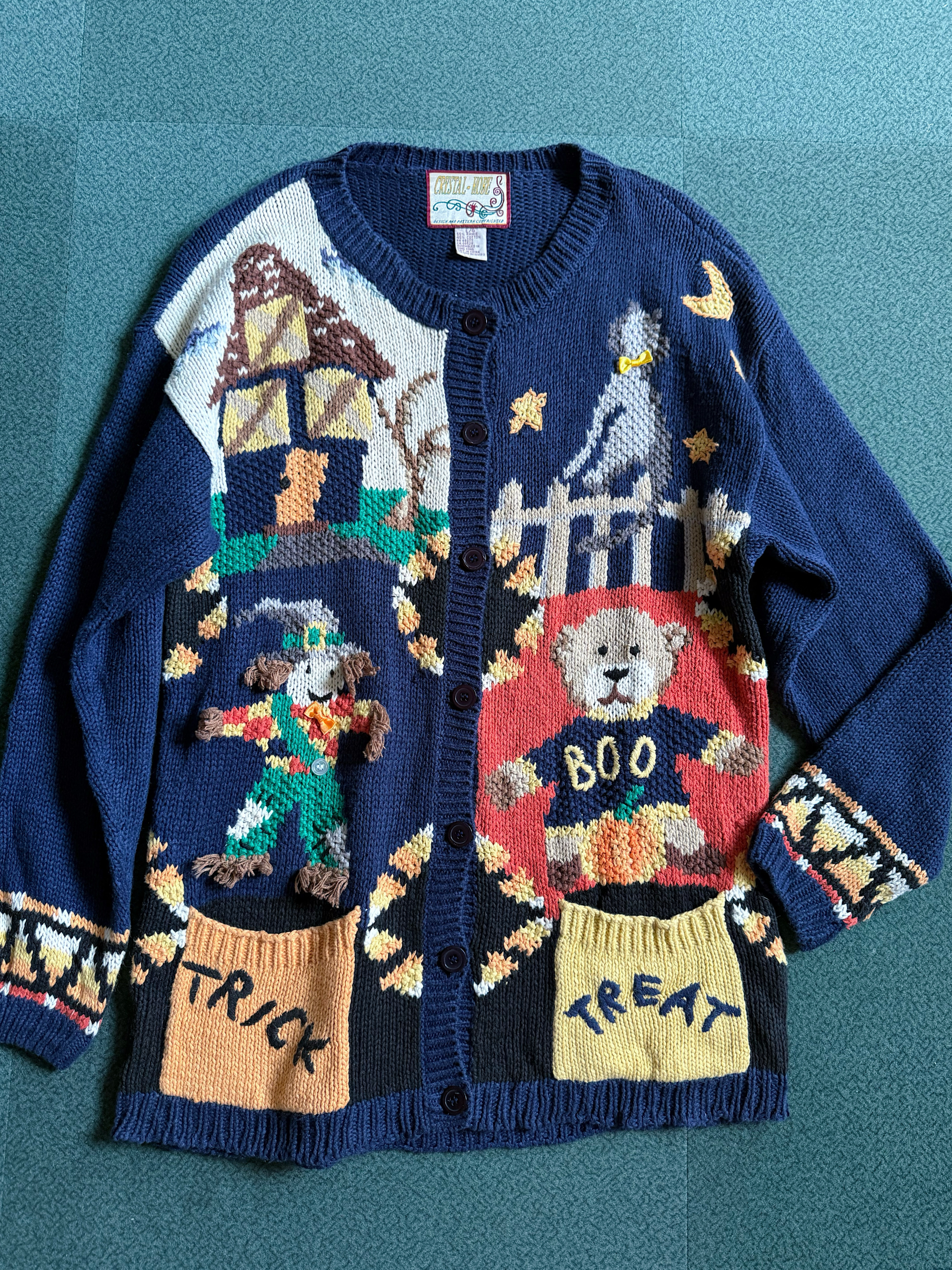 Trick& Treat 可爱口袋 靛蓝色手工钩织hand knit童趣小熊