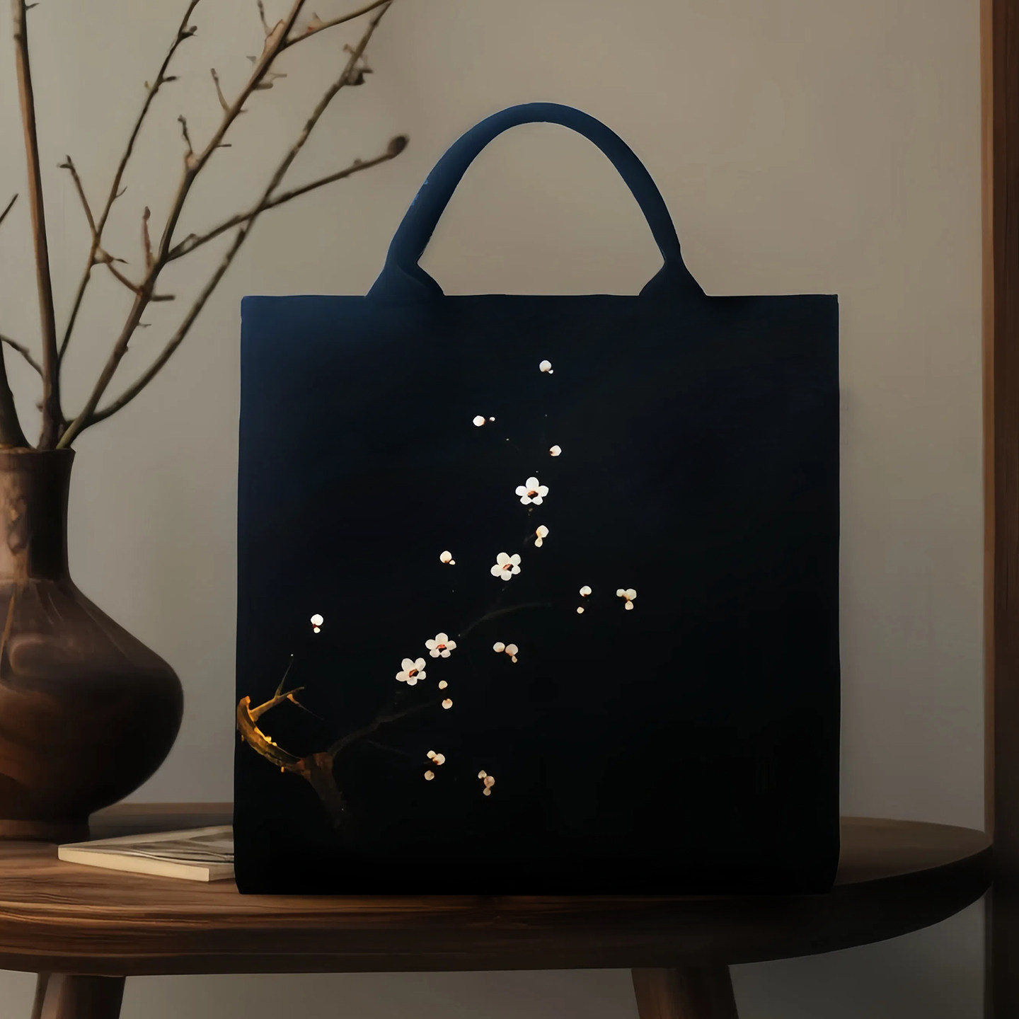 无香原创 国风手工手绘天丝麻布包 古风禅意棉麻女式方形拉链拎包
