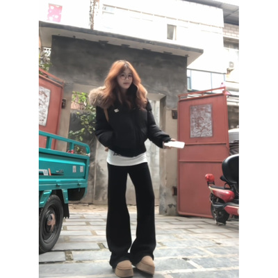 秋冬辣妹低腰宽松显瘦马蹄裤子