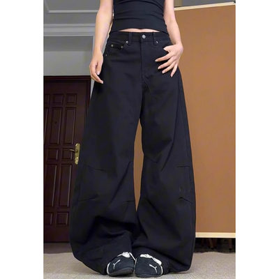新款小个子低腰垂感直筒阔腿长裤