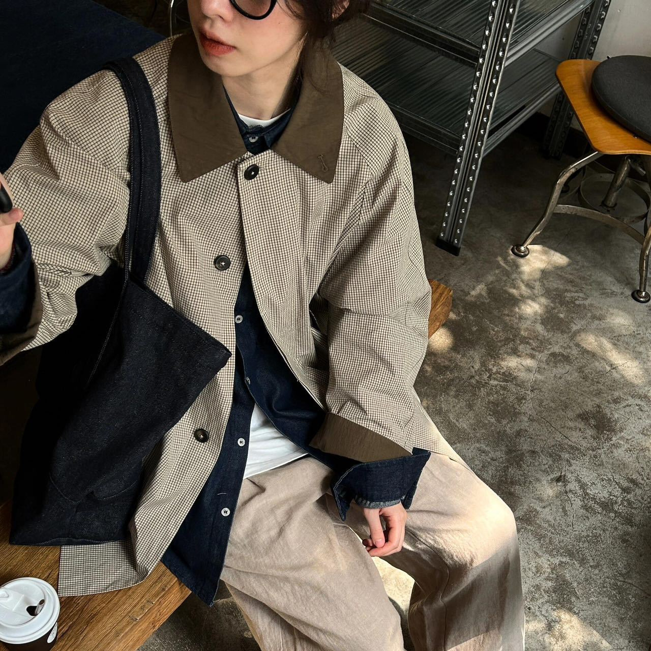 日本进口面料白川乡2025早秋新品 小众设计 复古休闲宽松廓形风衣