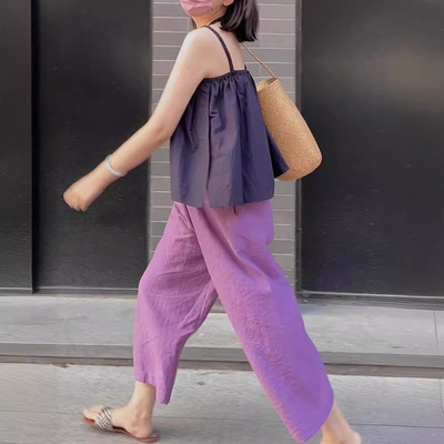 曼蒂家理想夏日 2025夏季新品 小众设计 两色宽松休闲九分阔腿裤