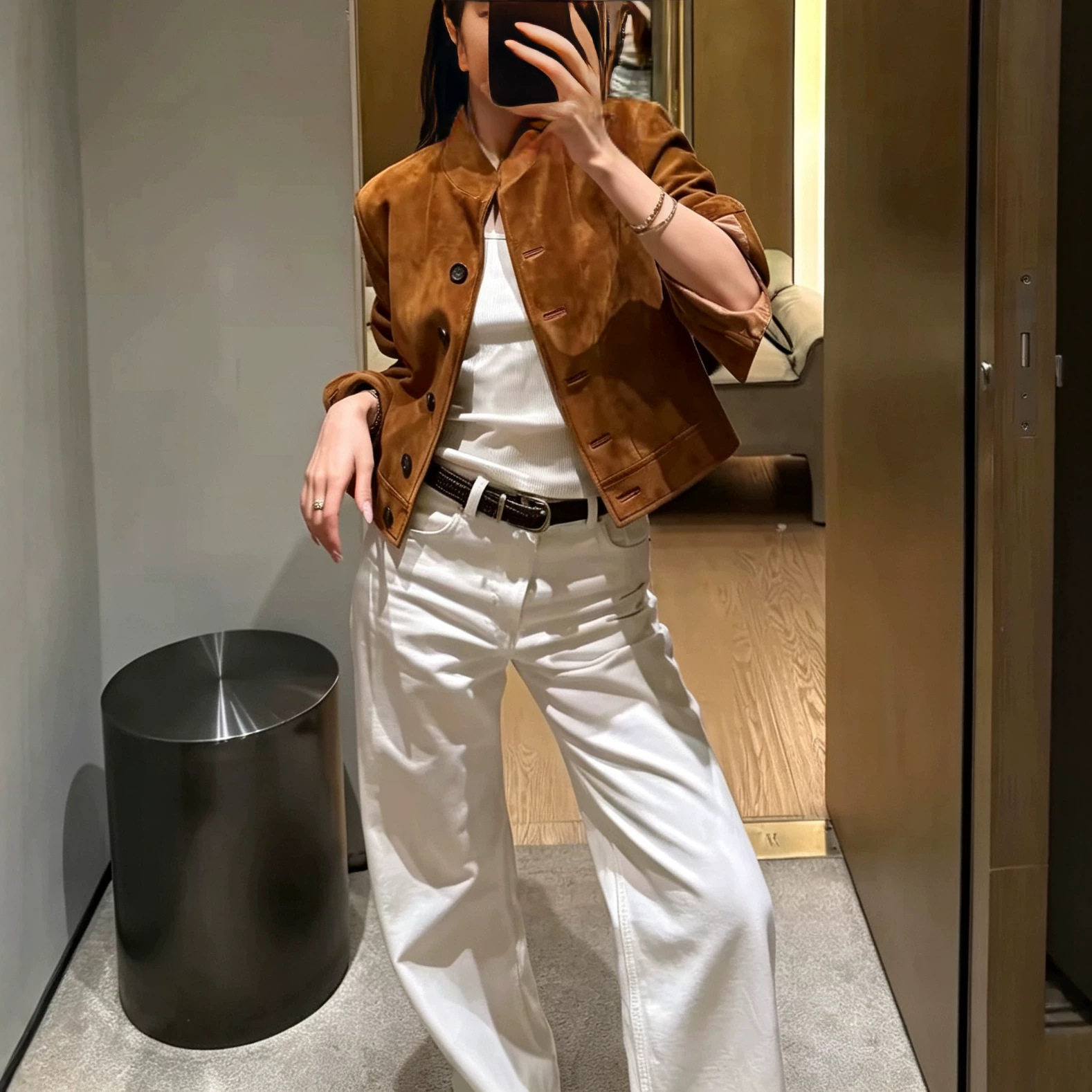 真皮皮衣女2026秋冬新款山羊皮反绒 赫本立领复古短款皮夹克外套