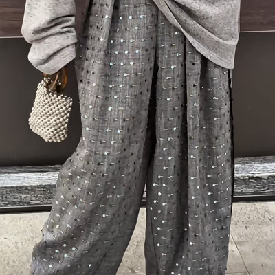 日系风吸汗好穿休闲裤2026春夏款新品时尚阔腿钉珠亚麻裤休闲裤女