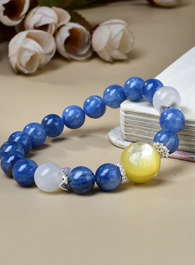 天然蓝晶石手串男女款蓝色水晶猫眼手链