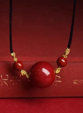 朱砂吊坠女款项链五福珠锁骨链本命年礼物低含量朱砂挂件男女款
