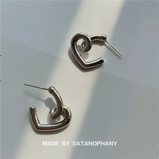 Satanophany极简设计爱心耳圈金属桃心耳钉欧美冷淡风耳环ins耳夹