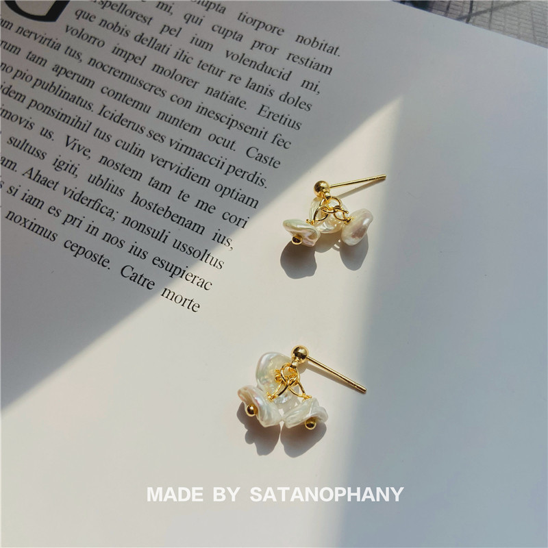 Satanophany天然海水珍珠耳钉简约法式小巧精致百搭淑女耳环耳夹