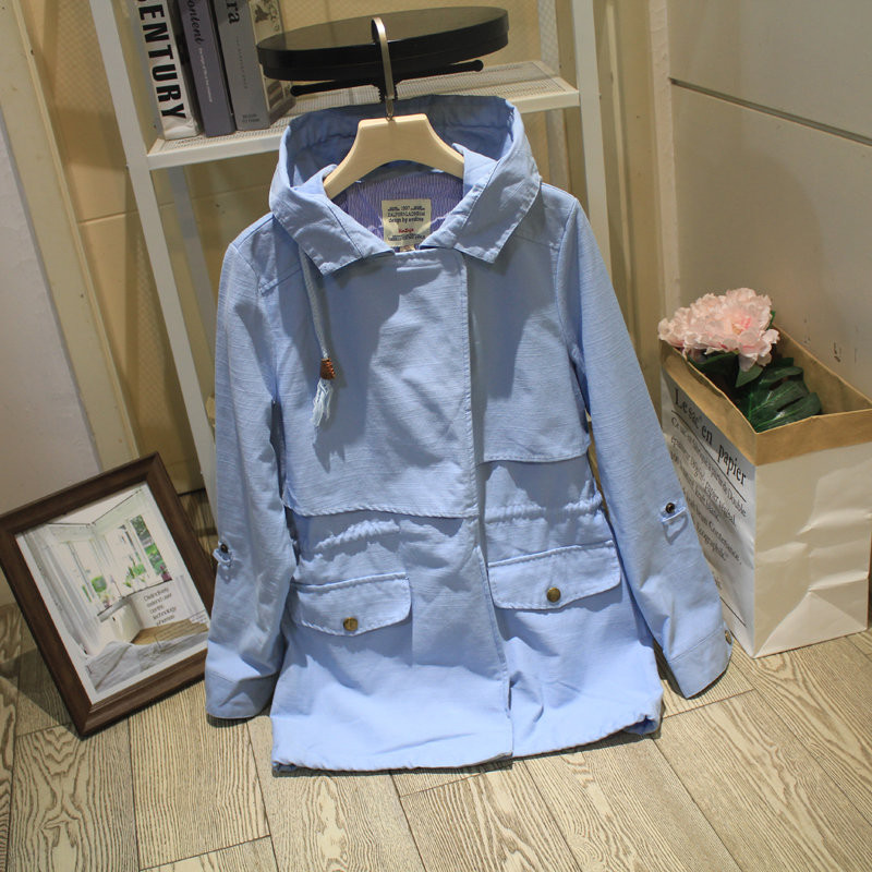 春季包邮新 韩版小熊百搭款连帽全棉中长款风衣防风衣外套