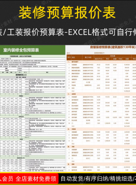 2026装修预算报价表家装工装公司施工材料清单价格表半包全包模板