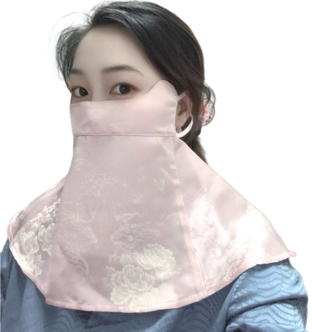 100%桑蚕丝面罩防晒护眼角护脖筋面罩每个花色不同防紫外线