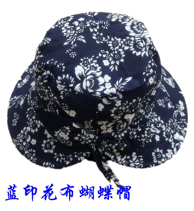 蓝蝴蝶结遮阳帽夏季渔夫帽太阳帽