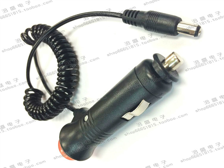 车载新款点烟器插头带保险丝带开关红色LED灯3米弹簧延长线DC5521