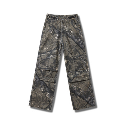 fromwrting Men's Overalls 跨境高质量2024新款美式树枝男裤帅气