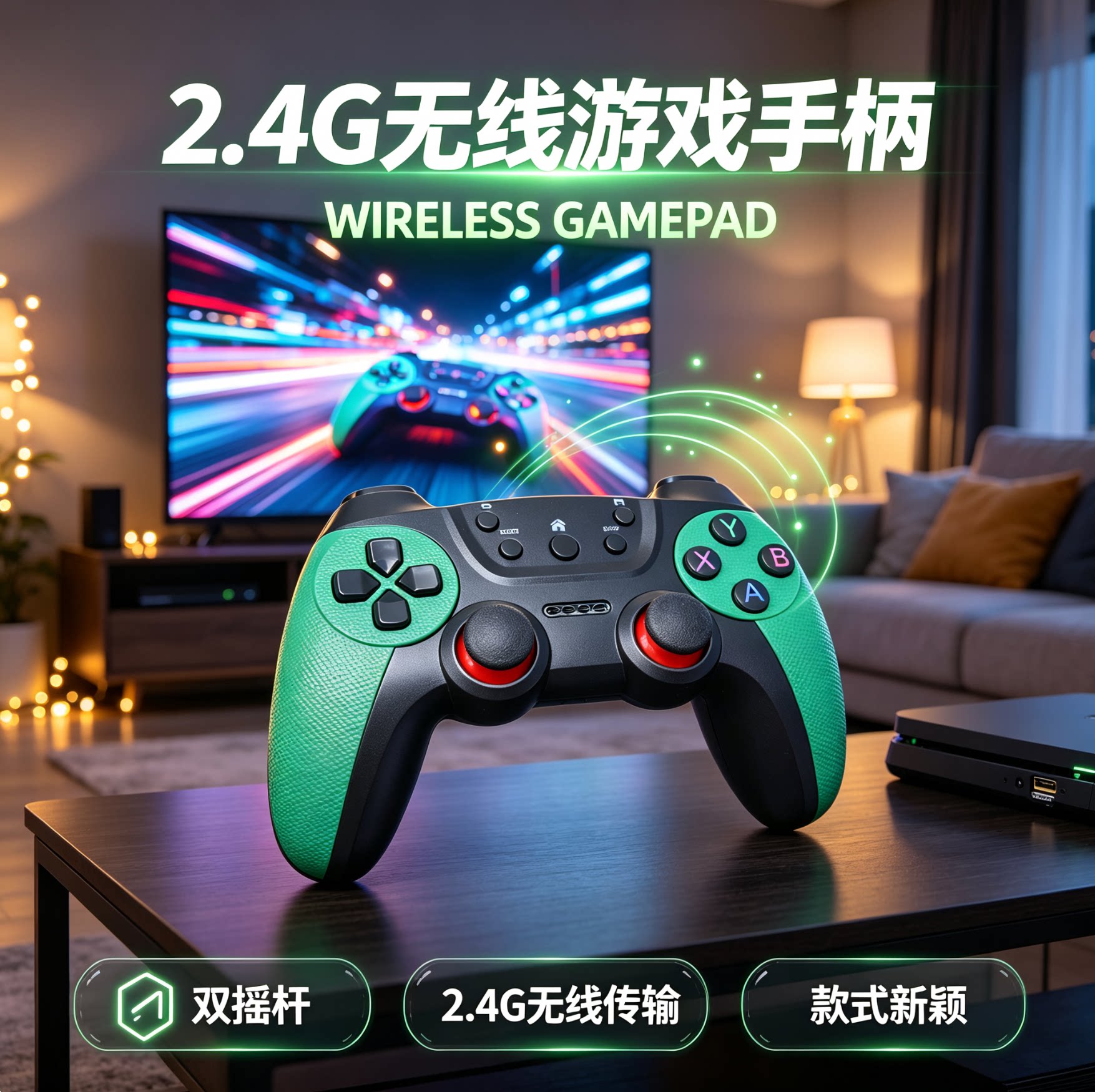 2.4G无线双人游戏手柄支持电视PC掌机经典怀旧游戏体验双摇杆