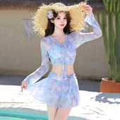 高级感网红分体泳衣女保守显瘦遮肚裙式 温泉泳装 2026新款 防晒长袖