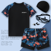 套装 泡温泉双层泳裤 新款 泳衣男士 青少年成人男款 大码 游泳装 备全套