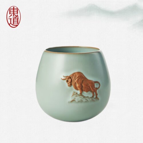 东道汝窑牛气冲天杯不倒杯高端主人杯汝窑茶杯限量版精品汝窑礼盒