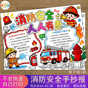 S62消防安全人人有责手抄报全民消防安全至上安全用火用电线稿