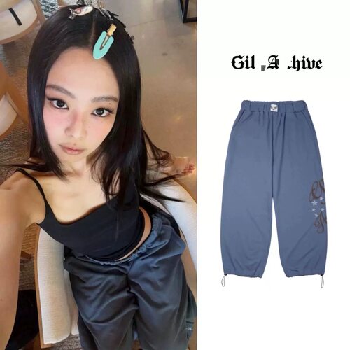Jennie同款韩系小众gila archive星星烫钻字母舞蹈裤休闲裤男女