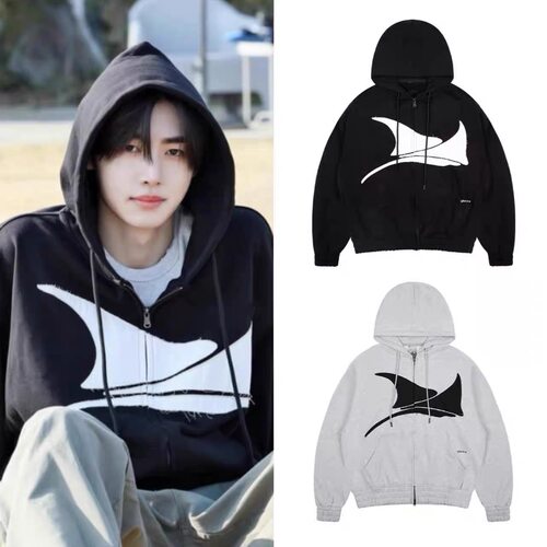 现货ENHYPEN朴成训沈载伦同款glack韩系贴布连帽卫衣外套男女ins